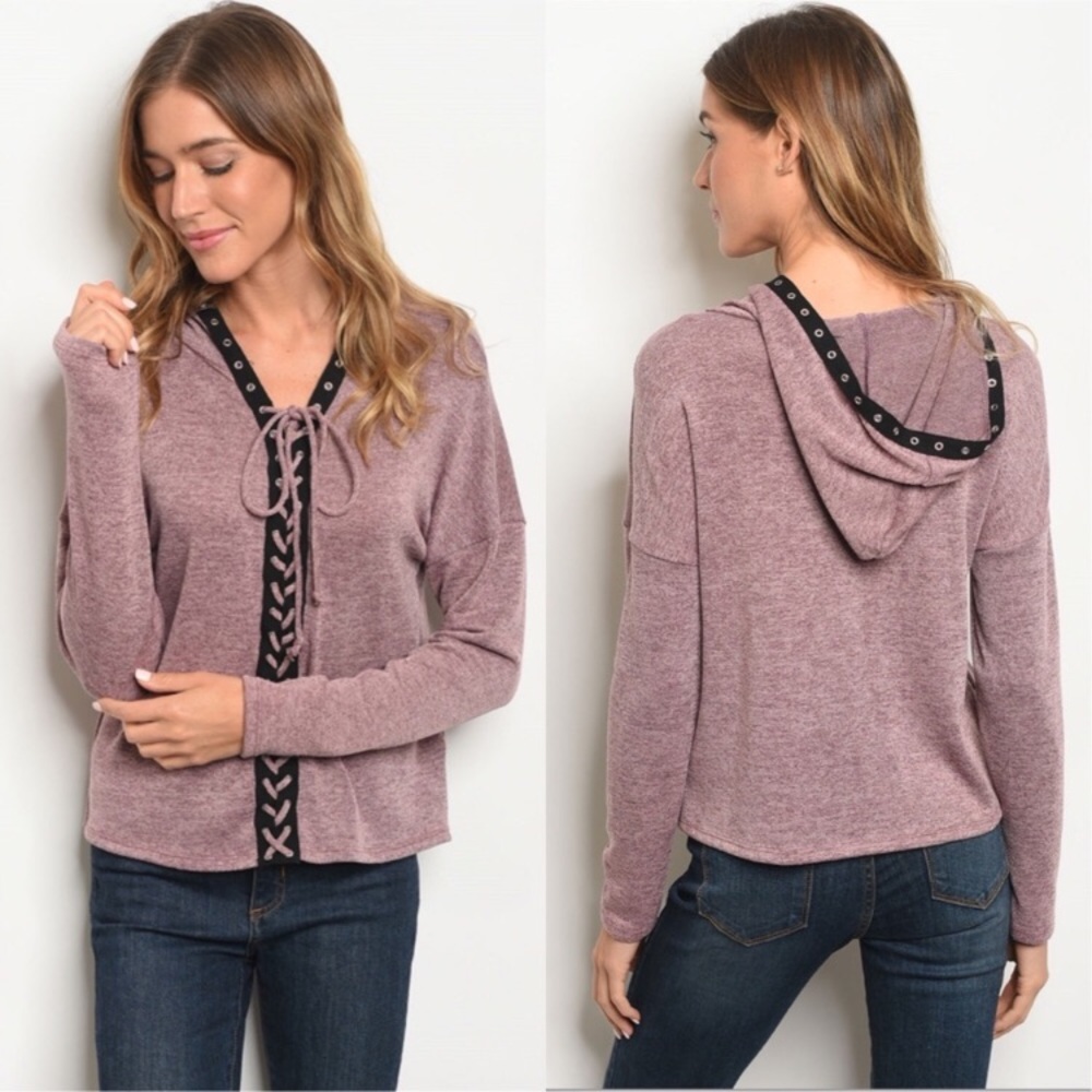 Light sweater lace up hoodie